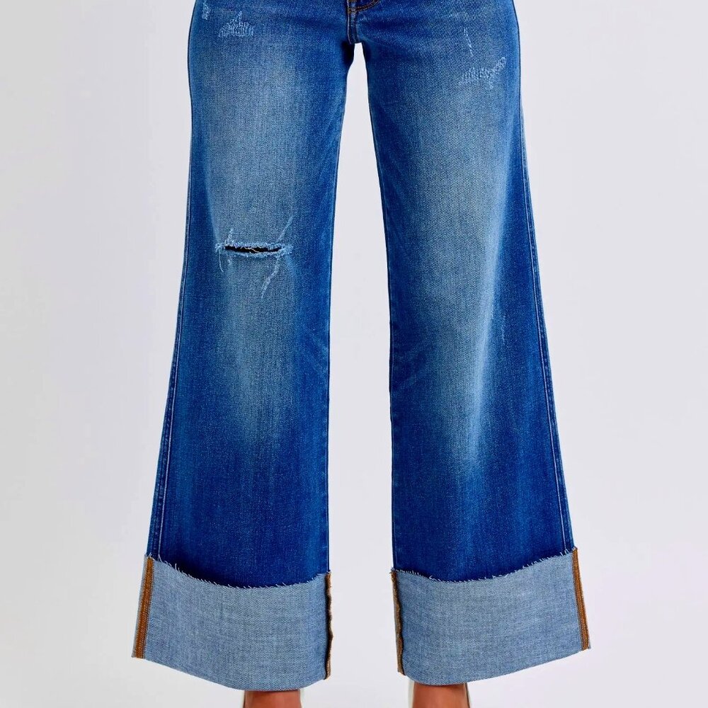 Judy Blue Full Size Distressed High Waist Wide Leg Jeans